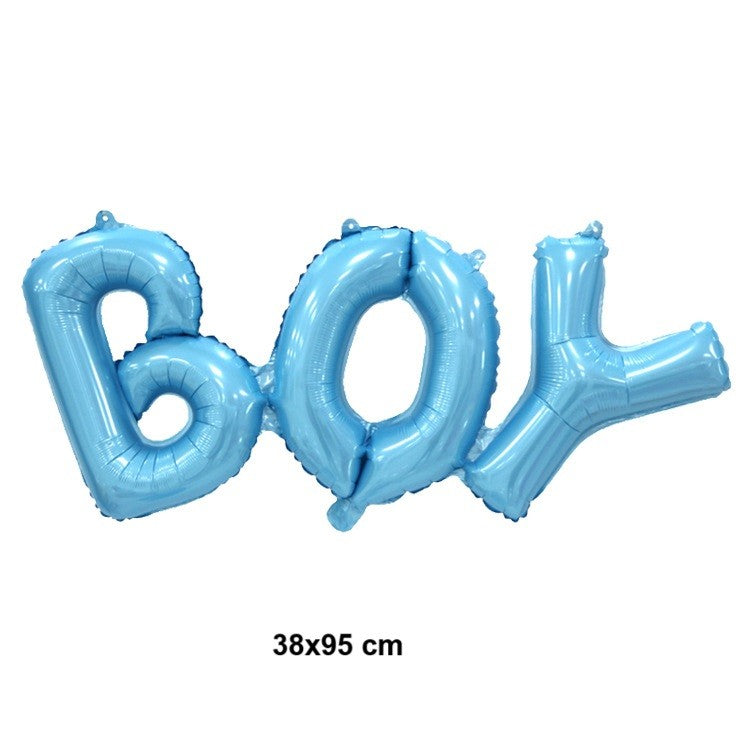 Set Baloane Din Folie Metalizată, Model Scris Boy, Tematică Baby Shower Și Botez, Umflare Cu Aer Sau Heliu, Include Pai, 38x95 cm, Albastru
