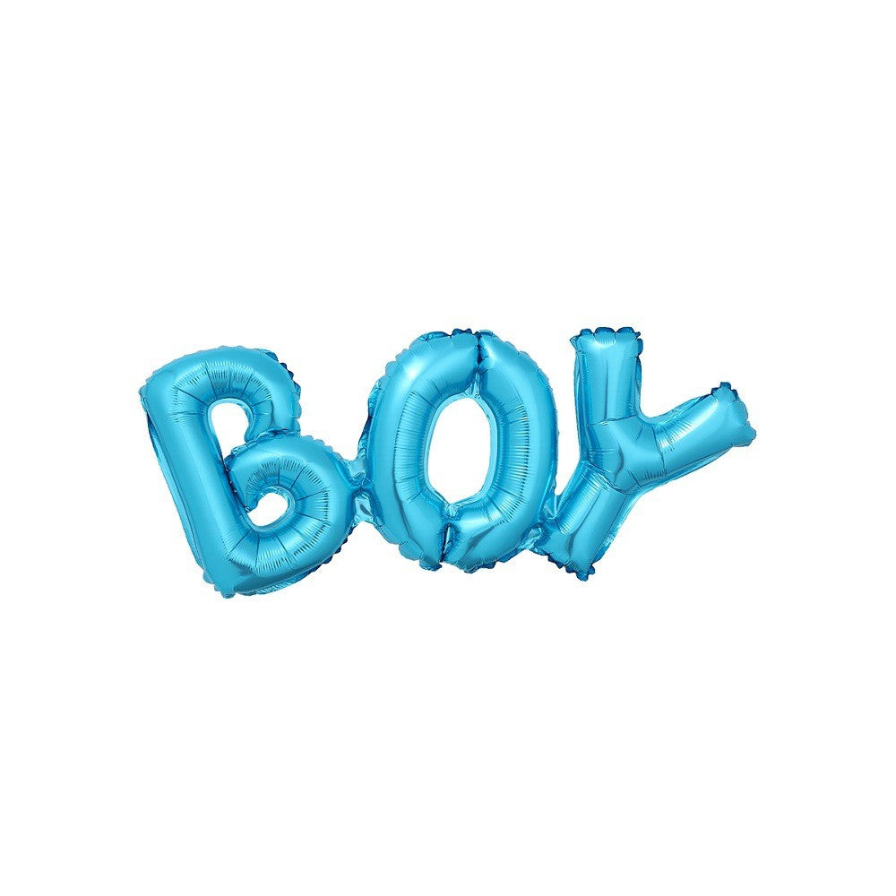 Set Baloane Din Folie Metalizată, Model Scris Boy, Tematică Baby Shower Și Botez, Umflare Cu Aer Sau Heliu, Include Pai, 38x95 cm, Albastru