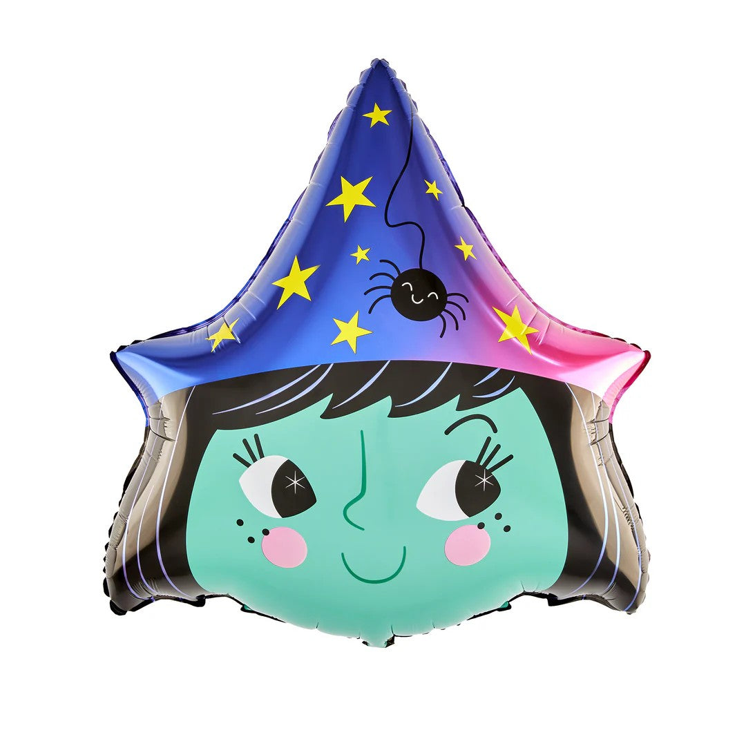 Set 5 Baloane Halloween, Model Little Witch si Stele, Folie Aluminiu, Dimensiuni 30-40 cm, Pai Inclus, Multicolor