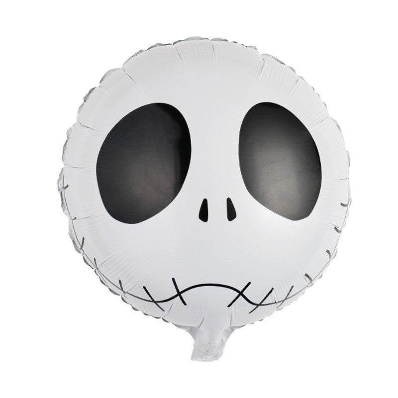 Set 5 Baloane Halloween, Figurina Craniu si Stelute, Folie Metalizata, Umflare Aer sau Heliu, Alb-Negru, 5 Piese, Craniu 50.5x74 cm, Baloane Rotunde si Stele 45 cm