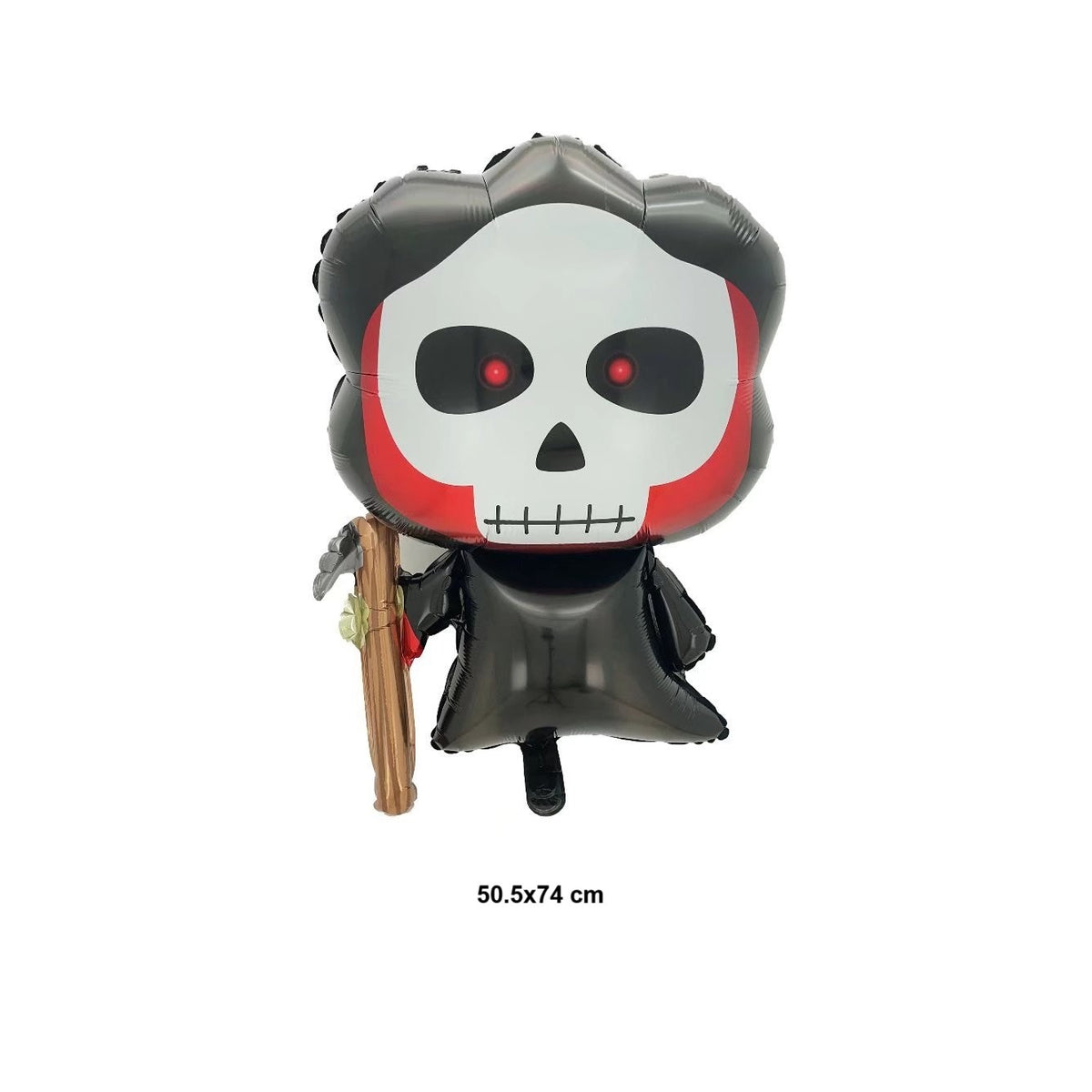 Set 5 Baloane Halloween, Figurina Craniu si Stelute, Folie Metalizata, Umflare Aer sau Heliu, Alb-Negru, 5 Piese, Craniu 50.5x74 cm, Baloane Rotunde si Stele 45 cm
