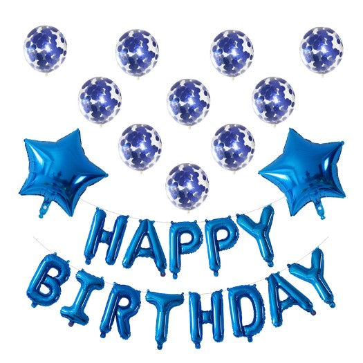 Set Aniversare 1 An, 12 Baloane Happy Birthday, Folie de Aluminiu și Latex cu Paiete, 30-45 cm, Albastru