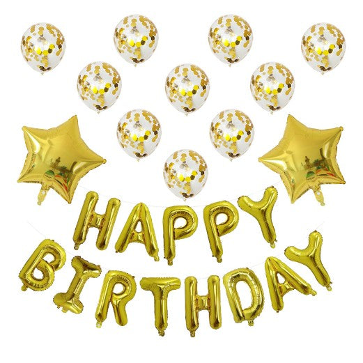 Set 12 Baloane Aniversare Happy Birthday, Kit Decor Petrecere cu Cifră 1, Folie de Aluminiu și Latex cu Paiete, 30-45 cm, Auriu