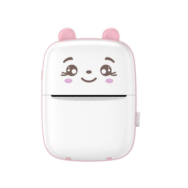 Mini Imprimanta Foto Portabila, Imprimanta Termica Bluetooth de Buzunar, Tehnologie Fara Cerneala, Conectare Smartphone iOS si Android, Model Ursulet, Incarcare USB, 200 DPI, Alb cu Roz
