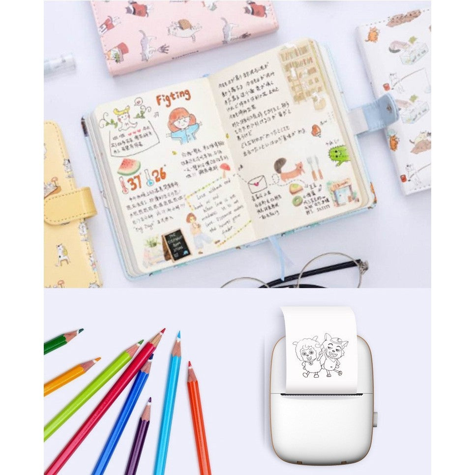 Mini Imprimanta Foto Portabila, Imprimanta Termica Bluetooth de Buzunar, Tehnologie Fara Cerneala, Conectare Smartphone iOS si Android, Model Ursulet, Incarcare USB, 200 DPI, Alb cu Roz