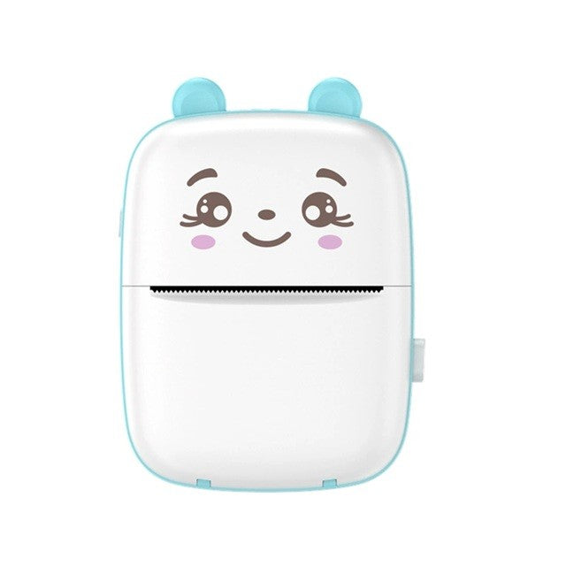 Mini Imprimanta Foto Portabila, Imprimanta Termica Bluetooth Fara Cerneala, Model Ursulet, Rezolutie 200 DPI, Acumulator 1000 mAh, Incarcare USB, Material ABS, 12 x 9 x 5 cm, Alb Albastru