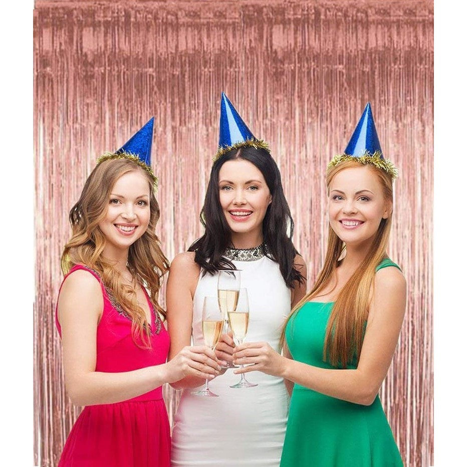 Perdea Franjurata pentru Decor Petrecere, Fundal Foto Tip Pluta, Poliester Reutilizabil, 100x200 cm, Roz Auriu