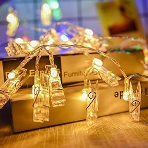 Ghirlanda Luminoasa cu 10 Clipsuri pentru Poze, Telecomanda si 8 Programe, Fir Argintiu Flexibil, Alimentare 3 Baterii AA, 1.5 m, Alb Cald 5000 K