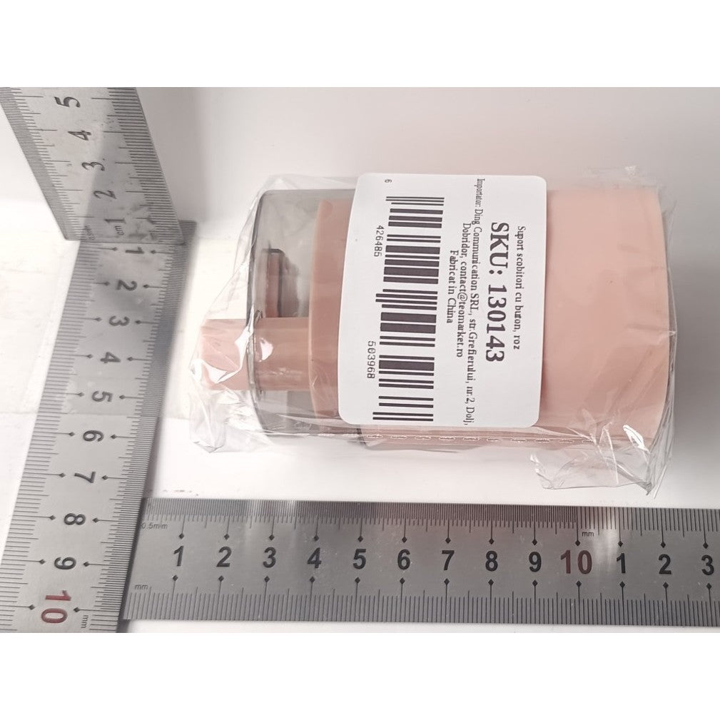 Suport Scobitori Automat cu Buton si Capac, Dispenser Igienic pentru Masa, Plastic PP, 9.5x6 cm, Roz