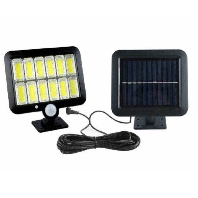 Lampa Solara LED 120 COB cu 12 Grile, Senzor de Miscare si Lumina, 3 Moduri de Iluminare, Panou Detasabil cu Cablu 5 m, Protectie Intemperii, Material ABS, Lumina Alba Rece