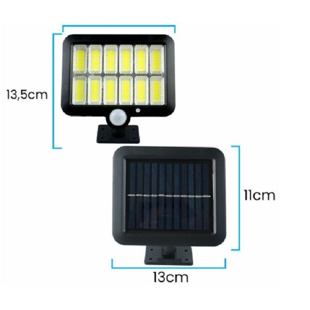 Lampa Solara LED 120 COB cu 12 Grile, Senzor de Miscare si Lumina, 3 Moduri de Iluminare, Panou Detasabil cu Cablu 5 m, Protectie Intemperii, Material ABS, Lumina Alba Rece