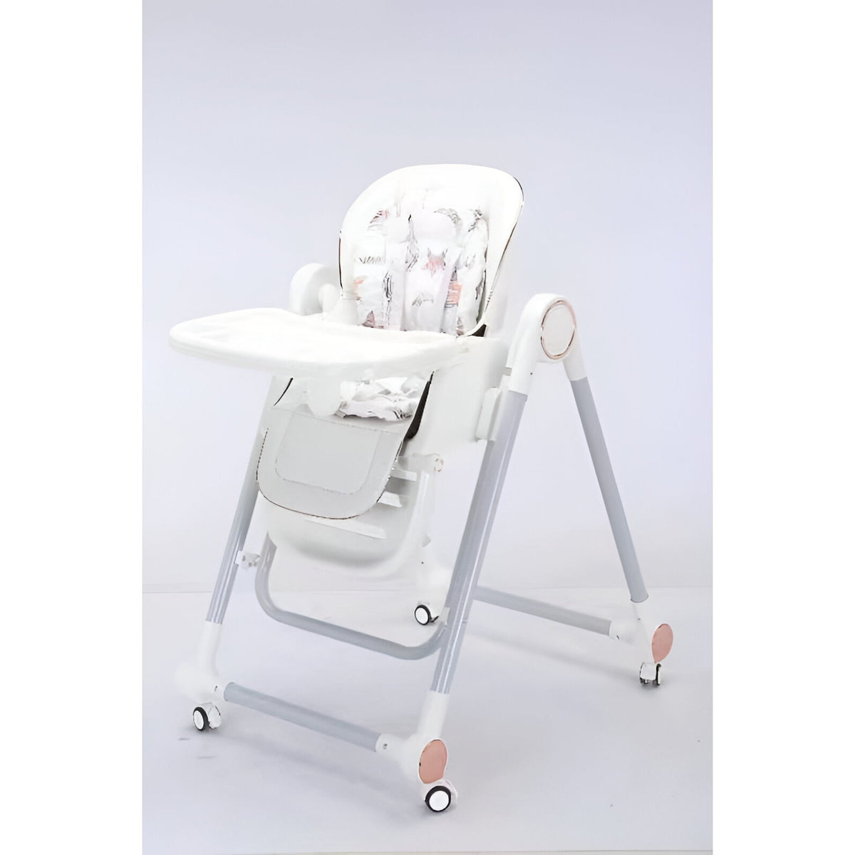 Scaun de Masa pentru Bebelusi si Copii, Multifunctional 2 in 1 cu Functie Balansoar, Spatar Reglabil si Inaltime Ajustabila, Structura Pliabila cu Roti, Centura in 5 Puncte, Tavita Dubla, Alb
