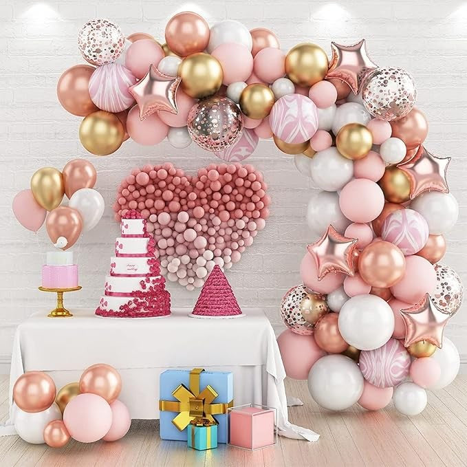 Set Arcada Baloane Decorative Love, Decor Petrecere Baby Shower Fete, 82 Piese, Latex, Rose Gold