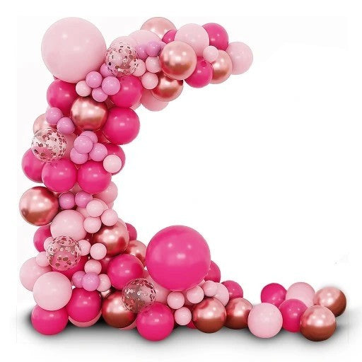 Set 126 Baloane din Latex pentru Arcada si Decor Petrecere, Kit Ghirlanda Biodegradabila, Mix Dimensiuni 12-45 cm, Roz, Roz Pal si Auriu, 126 Piese