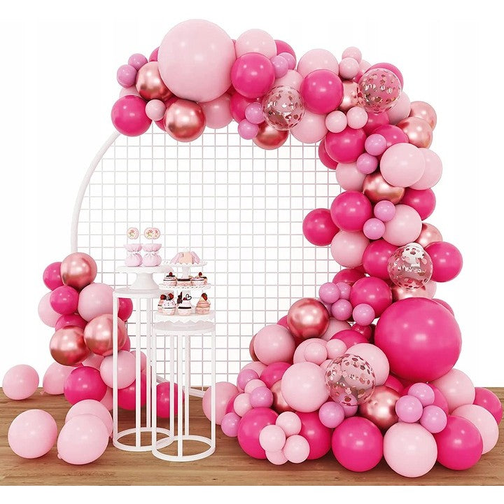 Set 126 Baloane din Latex pentru Arcada si Decor Petrecere, Kit Ghirlanda Biodegradabila, Mix Dimensiuni 12-45 cm, Roz, Roz Pal si Auriu, 126 Piese