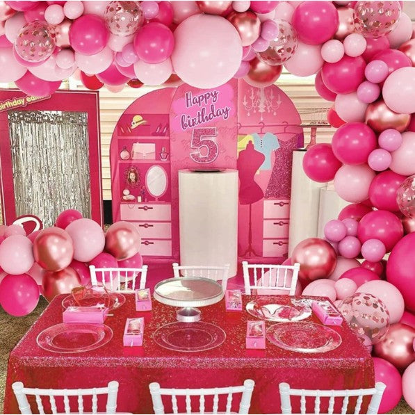 Set 126 Baloane din Latex pentru Arcada si Decor Petrecere, Kit Ghirlanda Biodegradabila, Mix Dimensiuni 12-45 cm, Roz, Roz Pal si Auriu, 126 Piese