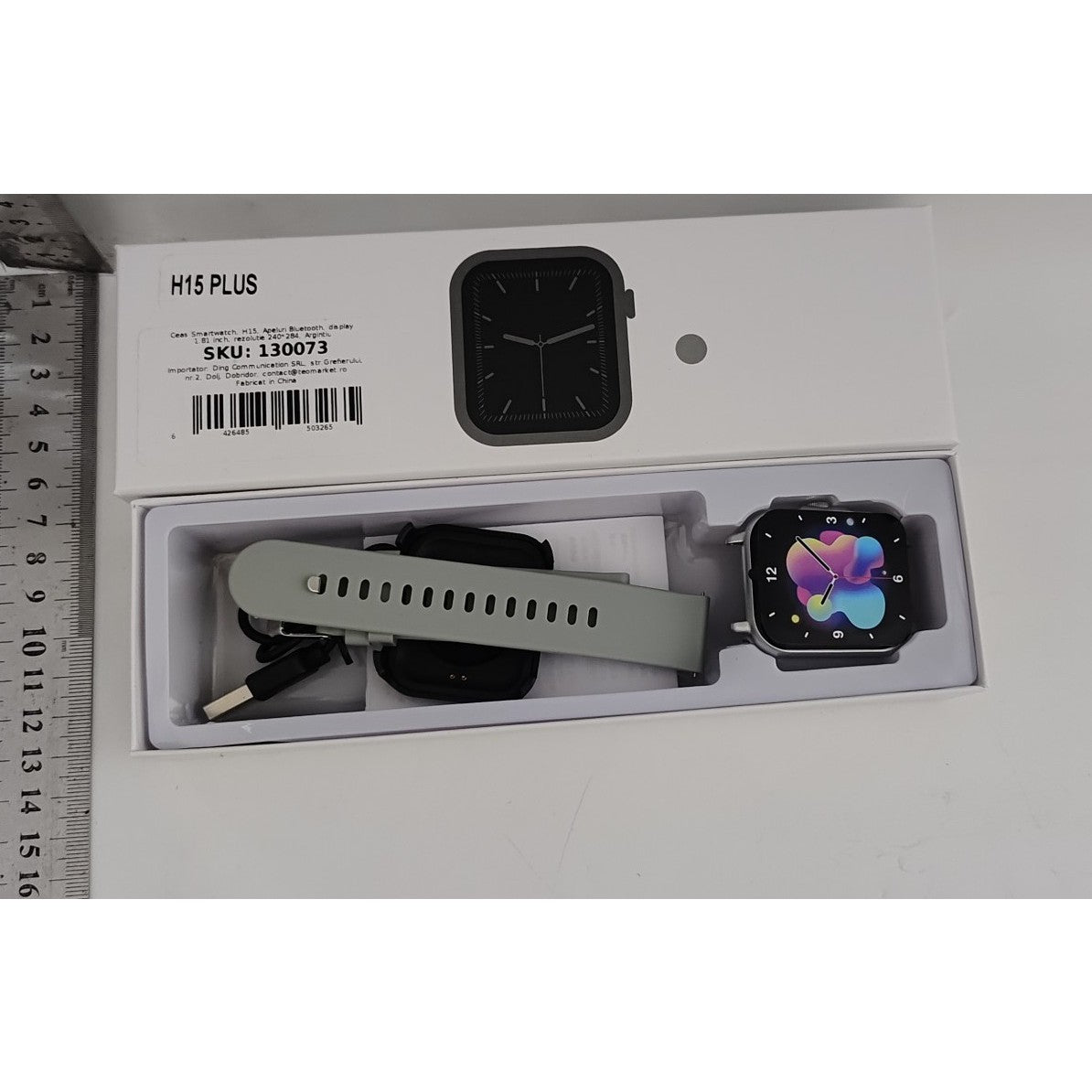 Ceas Smartwatch H15, Apeluri Bluetooth, Monitorizare Puls si Oxigen, Ecran 1.81 inch, Siri, Aliaj Zinc, Argintiu