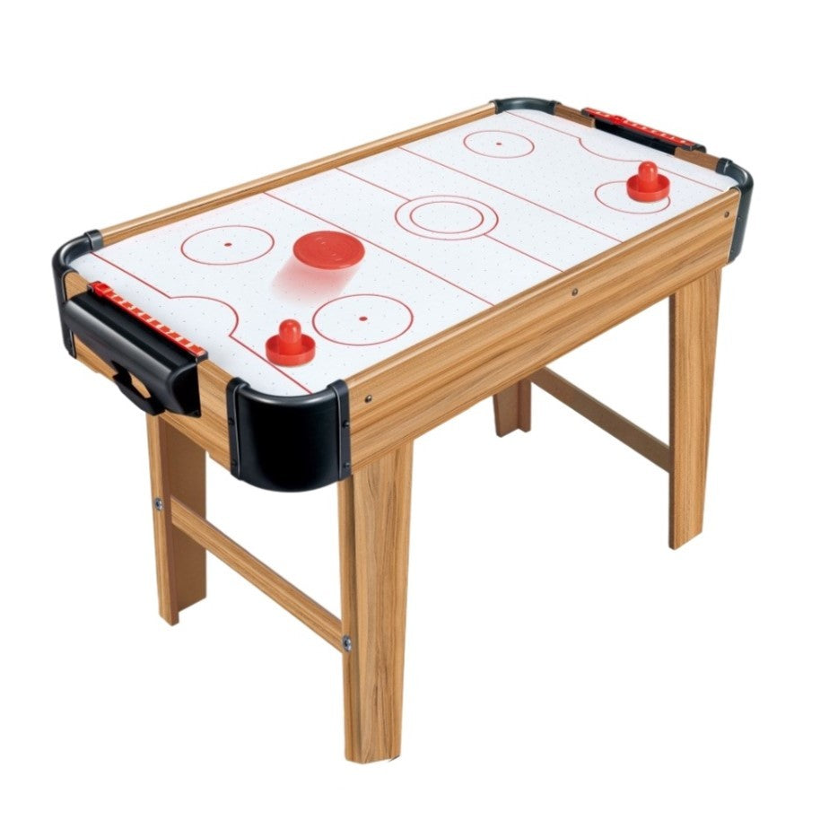Masă Air Hockey Graffiti cu Picioare Lungi, Joc de Îndemânare cu Ventilator Electric, Structură din Lemn, Include 2 Pucuri și 2 Împingătoare, Tabela Scor, Maro, 76x38x61 cm