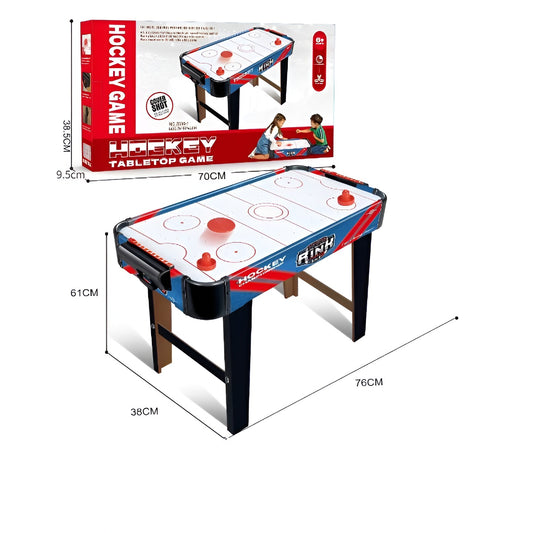 Masa Air Hockey Graffiti cu Picioare Lungi, Joc de Masa cu Ventilator, 2 Pucuri si 2 Impingatoare, Tabela Scor, PVC, 76x38x61 cm, Albastru