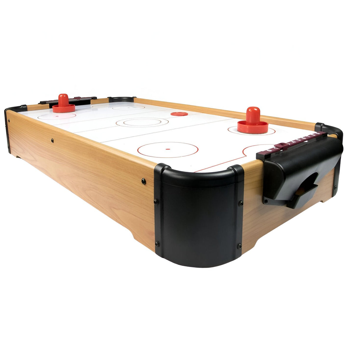 Masa Air Hockey, Joc de Masa Cymbergaj cu Ventilator Aer, Tabela Scor si 2 Pucuri, Lemn, 76x38x9 cm, Maro Graffiti