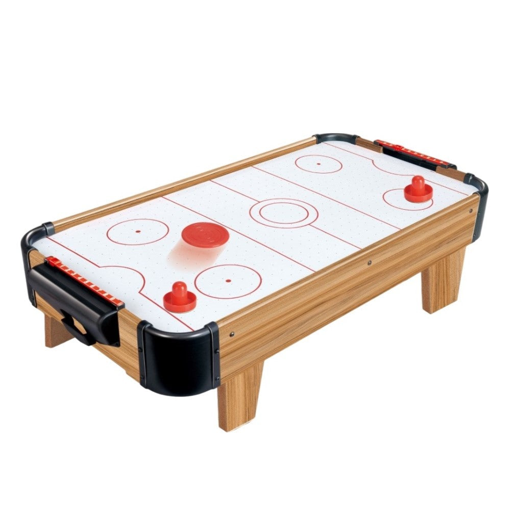 Masă Air Hockey Graffiti cu Picioare Scurte, Joc de Îndemânare cu Ventilator, Tabela de Scor, Lemn, Maro, include 2 Pucuri și 2 Împingătoare, 76x38x21.5 cm