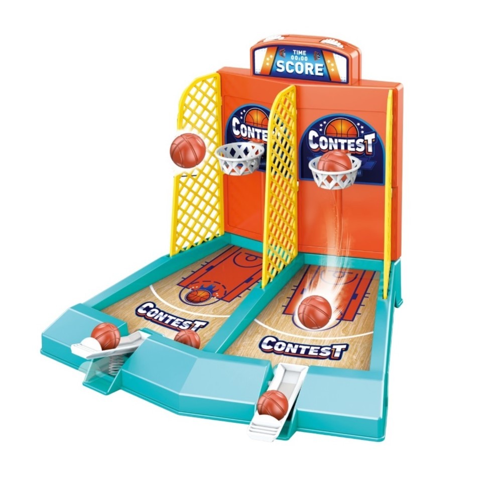 Joc de Masa Mini Baschet Interactiv pentru Copii, Joc de Indemanare cu 2 Aruncatoare, 6 Mingi Incluse, 2 Jucatori, Plastic, 22x16.5x18.2 cm, Multicolor