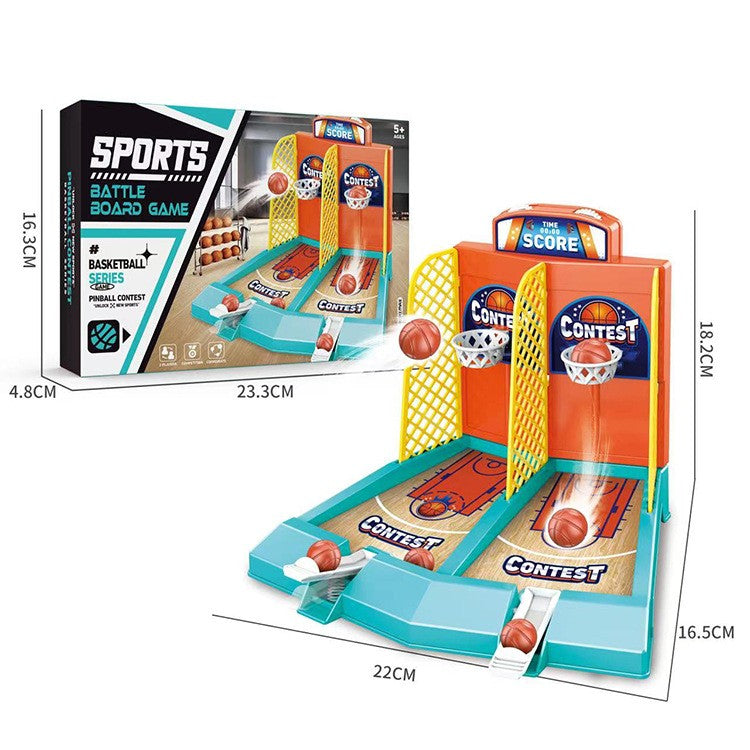 Joc de Masa Mini Baschet Interactiv pentru Copii, Joc de Indemanare cu 2 Aruncatoare, 6 Mingi Incluse, 2 Jucatori, Plastic, 22x16.5x18.2 cm, Multicolor