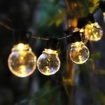 Instalatie Craciun Solara Liniara, Ghirlanda Luminoasa cu 10 Bulbi LED Vintage, Invelis Anti-Inghet, Interior si Exterior, 5 M, Alb Cald