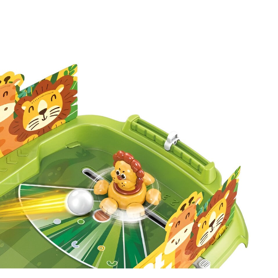 Joc de Masa Interactiv Lion Battle pentru Copii, Masa de Fotbal cu Tematica Leu, Tabela Scor si 4 Mingi, Plastic ABS, 40.7x27x14 cm, Verde
