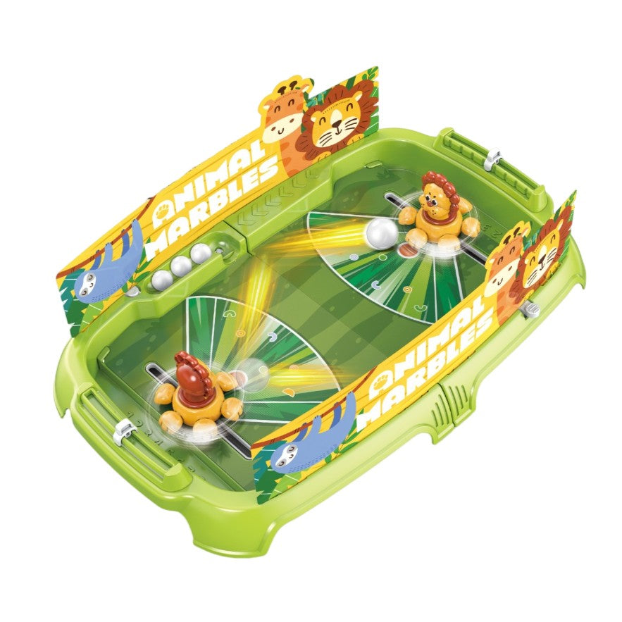Joc de Masa Interactiv Lion Battle pentru Copii, Masa de Fotbal cu Tematica Leu, Tabela Scor si 4 Mingi, Plastic ABS, 40.7x27x14 cm, Verde