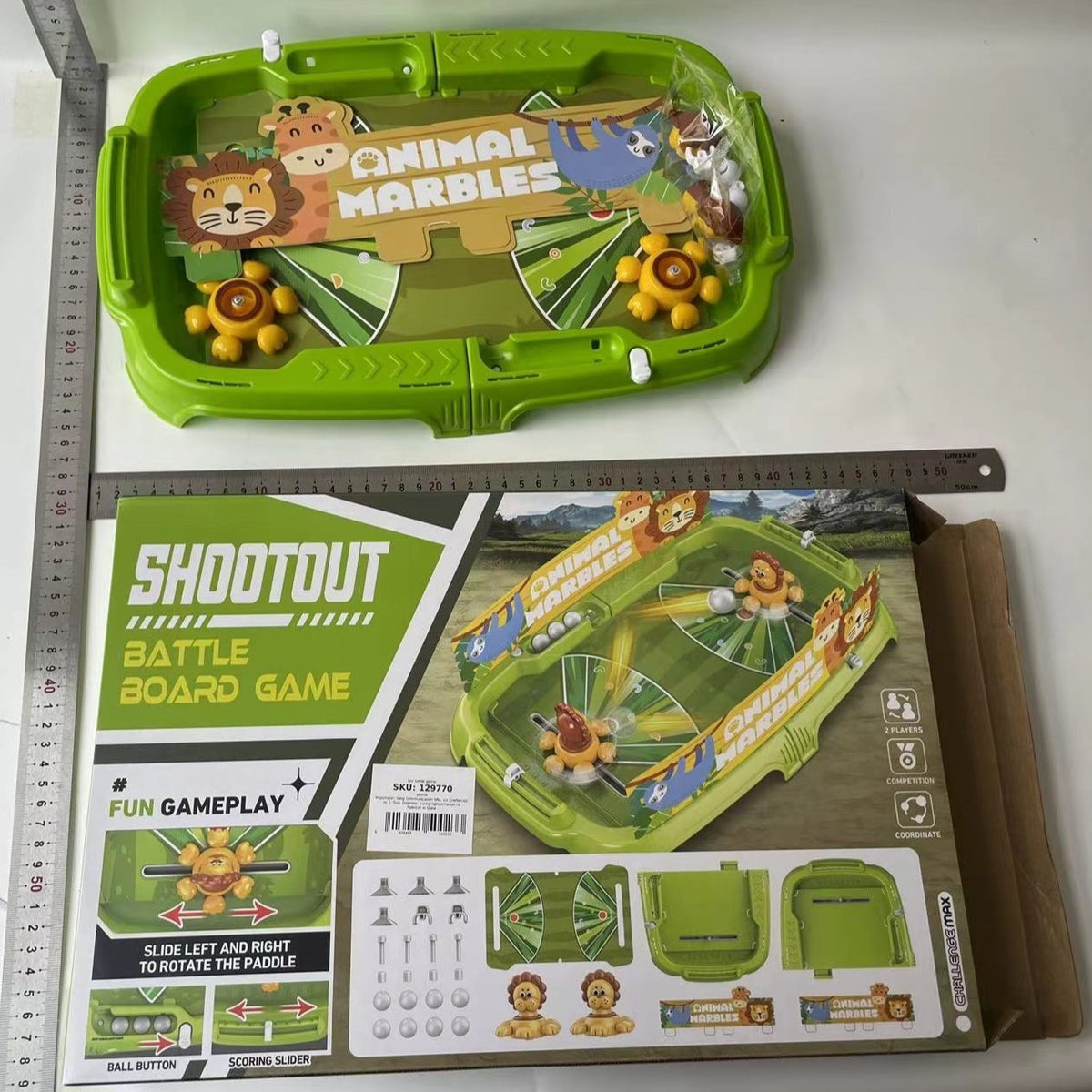 Joc de Masa Interactiv Lion Battle pentru Copii, Masa de Fotbal cu Tematica Leu, Tabela Scor si 4 Mingi, Plastic ABS, 40.7x27x14 cm, Verde