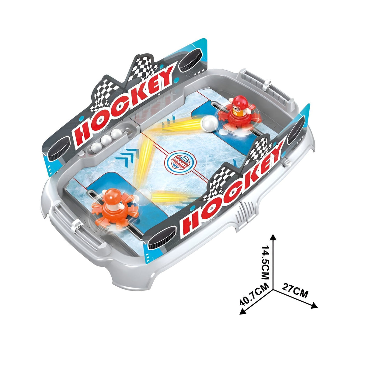 Joc de Masa Interactiv Ice Hockey Battle Game, Mini Hochei pe Gheata cu Tabela Scor si 4 Mingi, Material Plastic, 40.7x27x14.5 cm, Gri