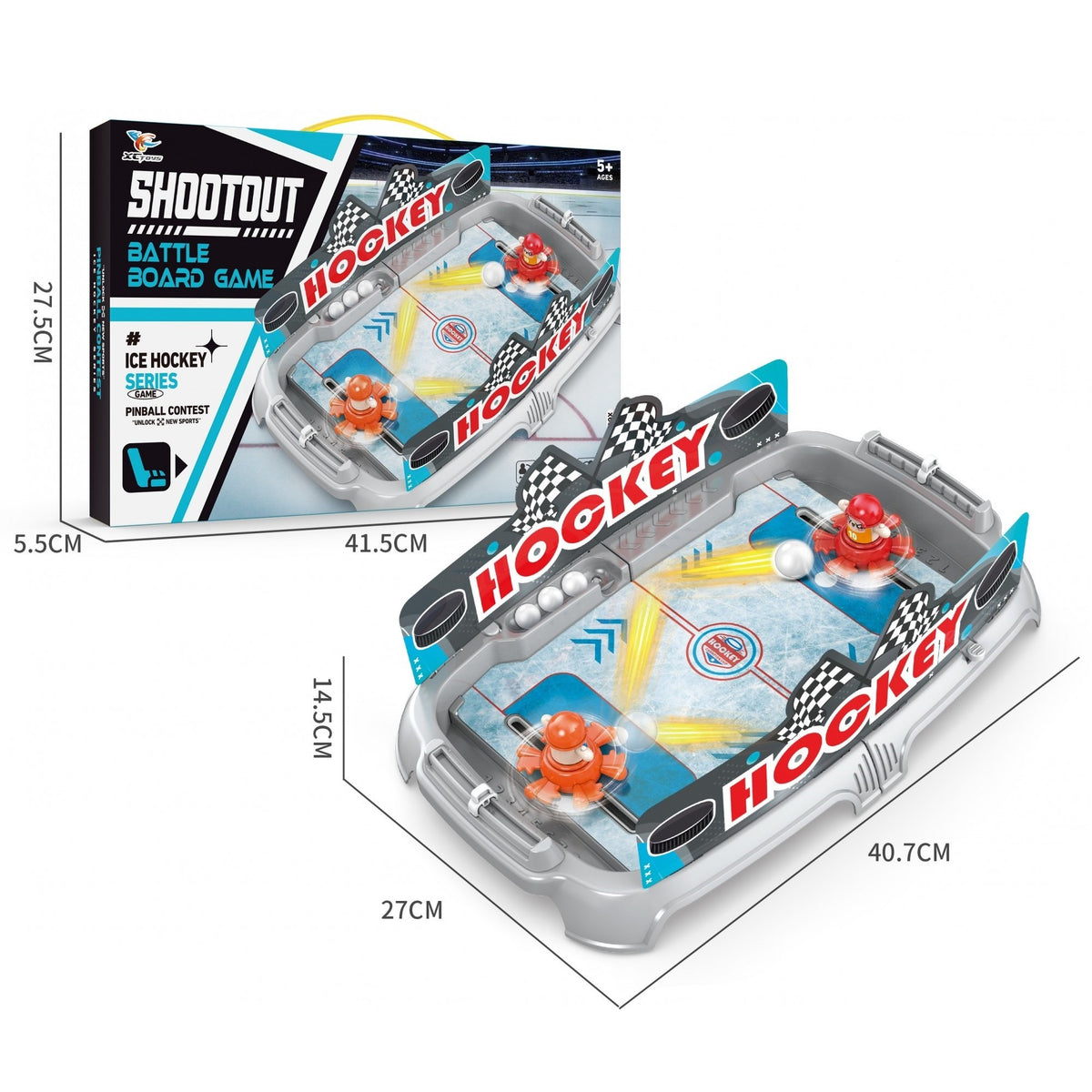 Joc de Masa Interactiv Ice Hockey Battle Game, Mini Hochei pe Gheata cu Tabela Scor si 4 Mingi, Material Plastic, 40.7x27x14.5 cm, Gri