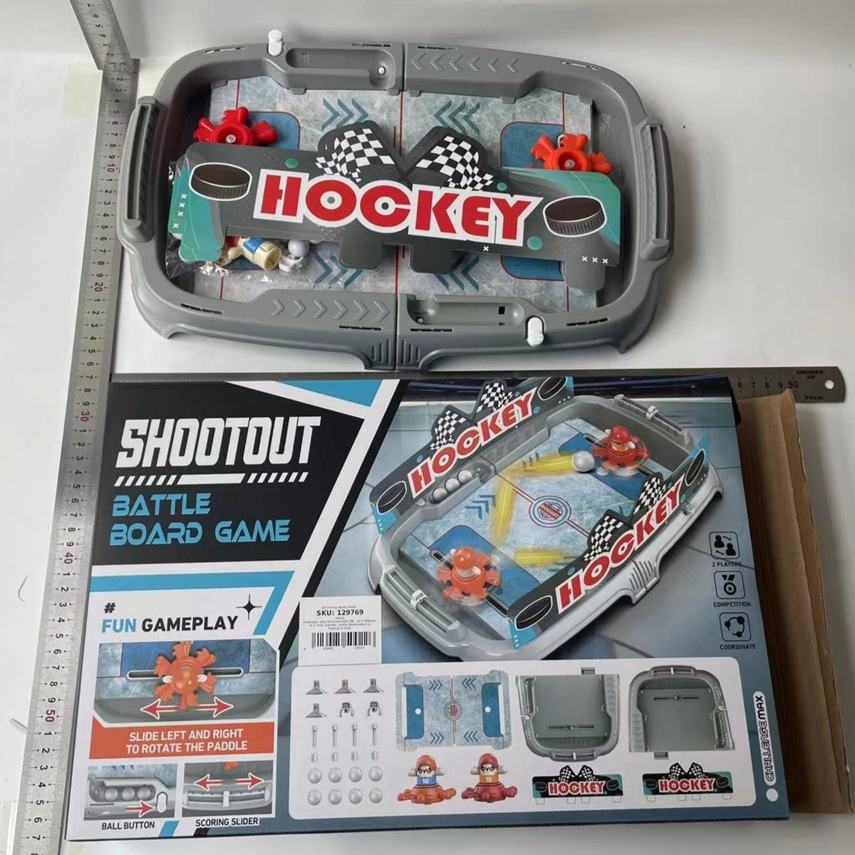 Joc de Masa Interactiv Ice Hockey Battle Game, Mini Hochei pe Gheata cu Tabela Scor si 4 Mingi, Material Plastic, 40.7x27x14.5 cm, Gri