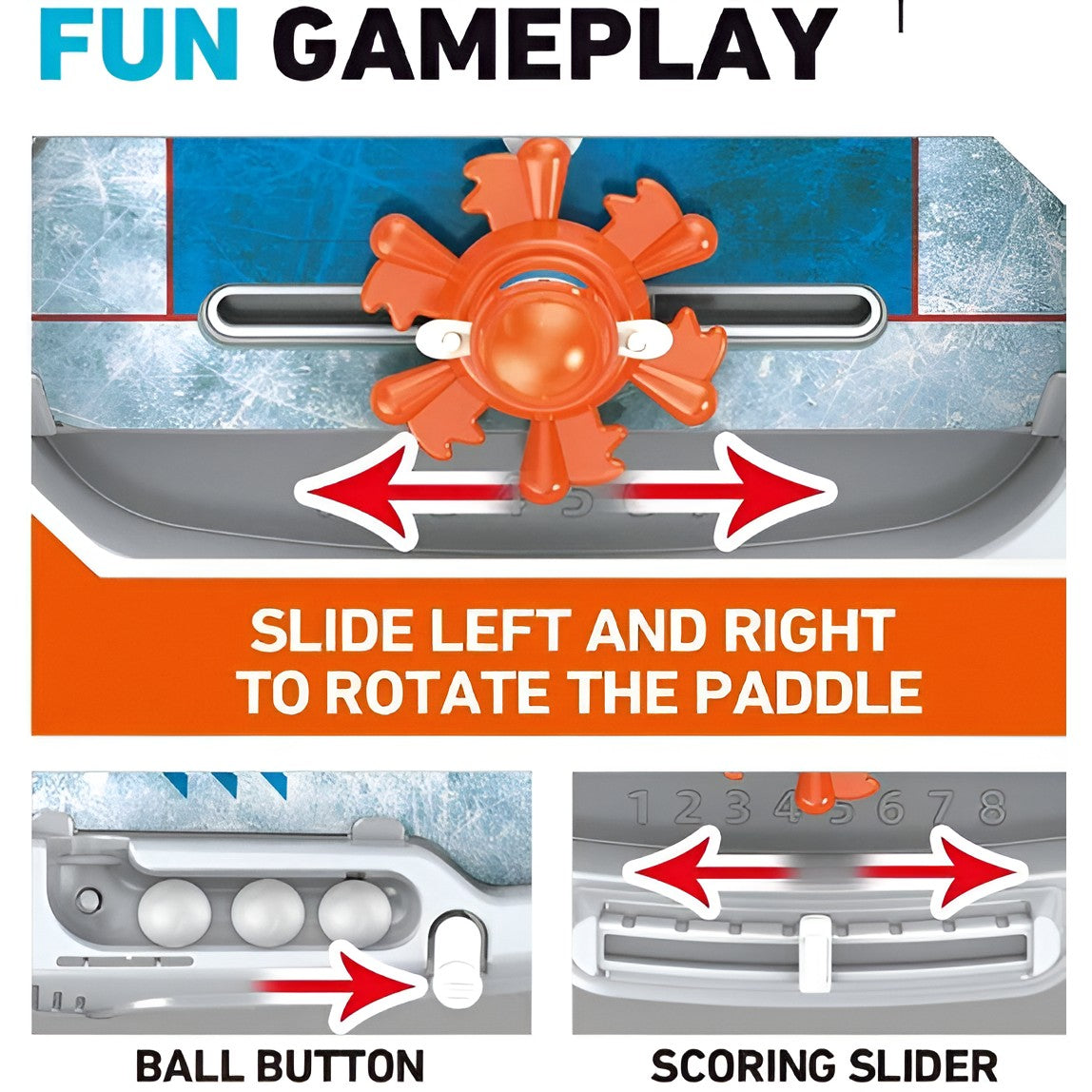 Joc de Masa Interactiv Ice Hockey Battle Game, Mini Hochei pe Gheata cu Tabela Scor si 4 Mingi, Material Plastic, 40.7x27x14.5 cm, Gri