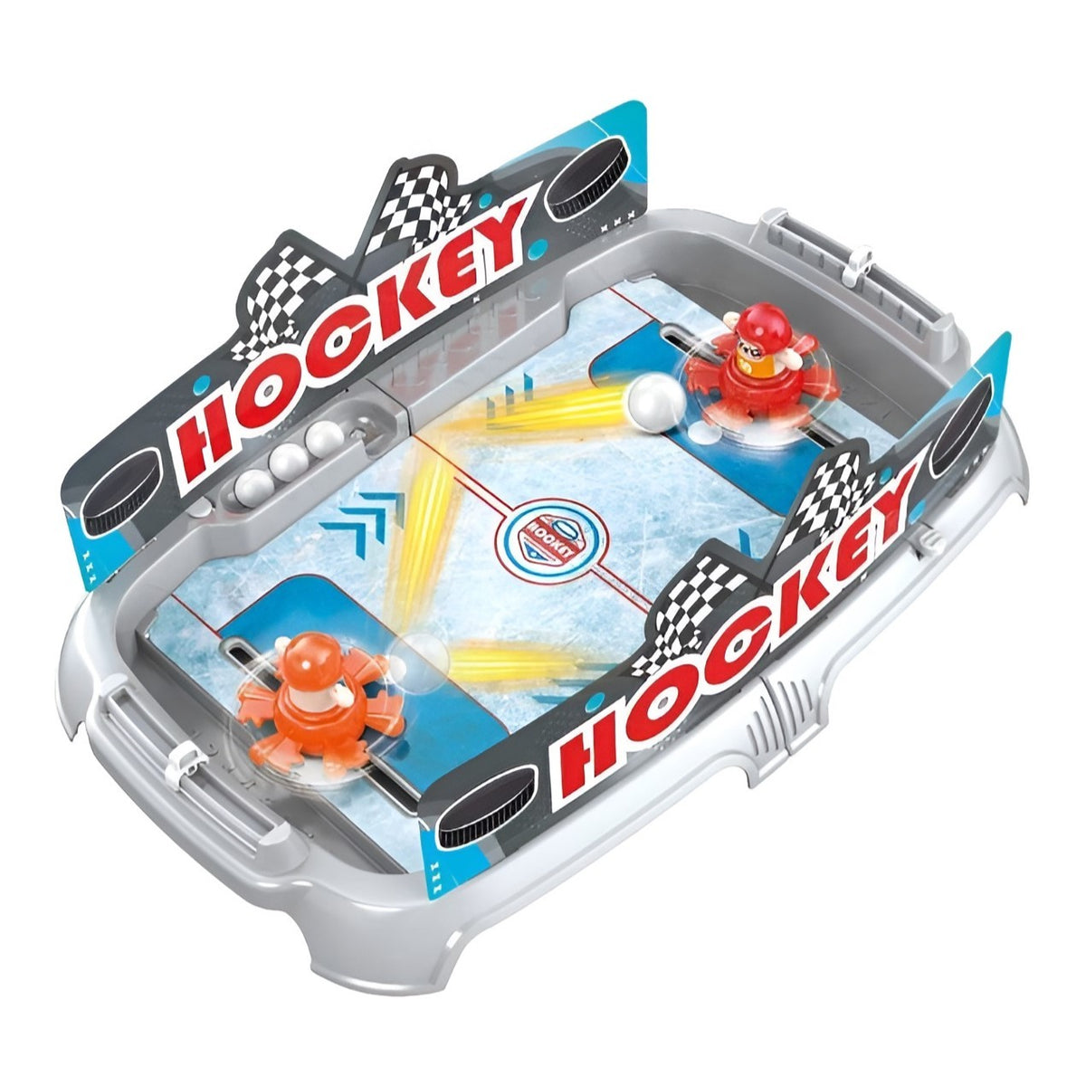 Joc de Masa Interactiv Ice Hockey Battle Game, Mini Hochei pe Gheata cu Tabela Scor si 4 Mingi, Material Plastic, 40.7x27x14.5 cm, Gri