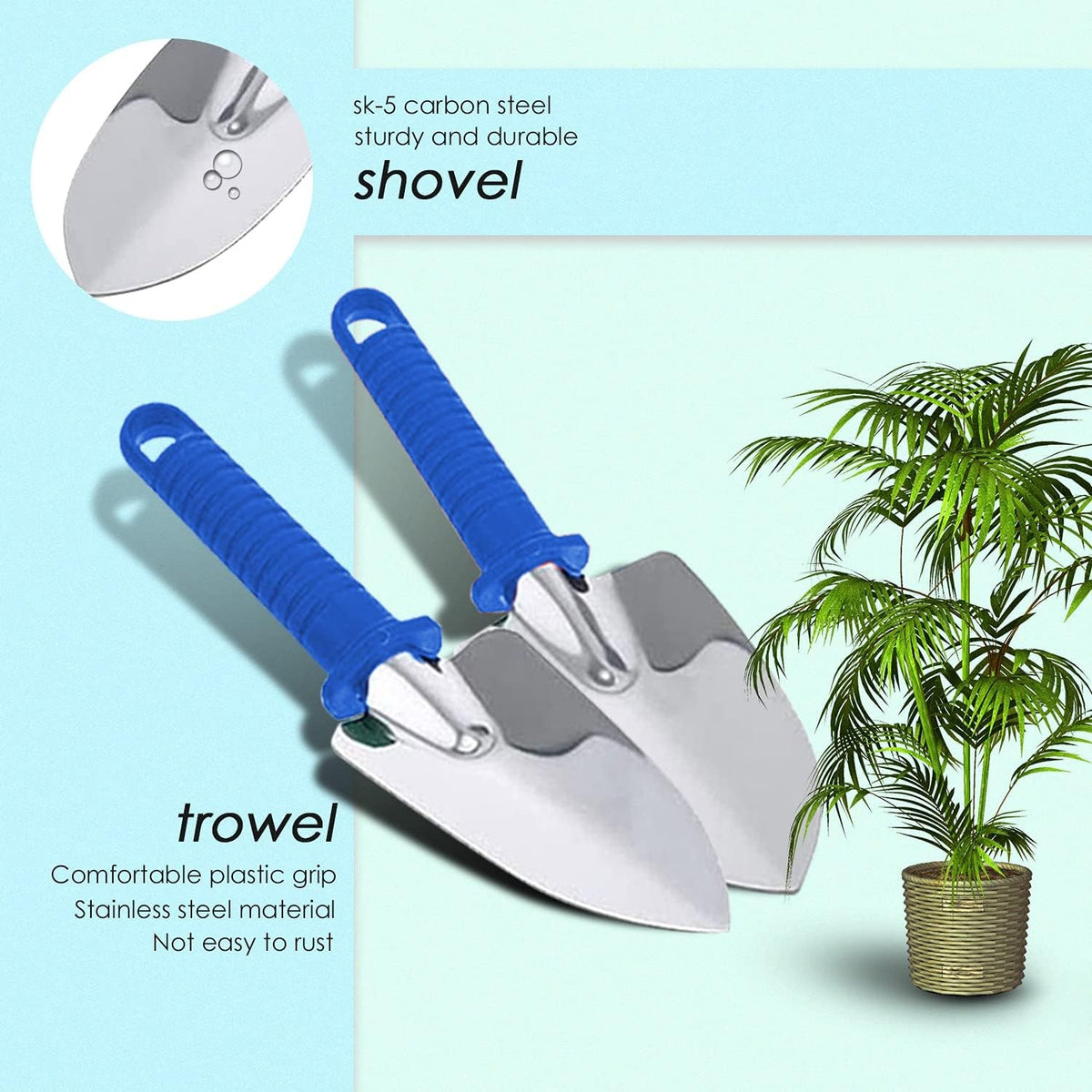 Set de Unelte de Gradina pentru Plantare si Intretinere, 10 Piese, Otel Inoxidabil si Manere Ergonomice, Cutie Depozitare Inclusa, 37x28x7 cm, Negru/Portocaliu