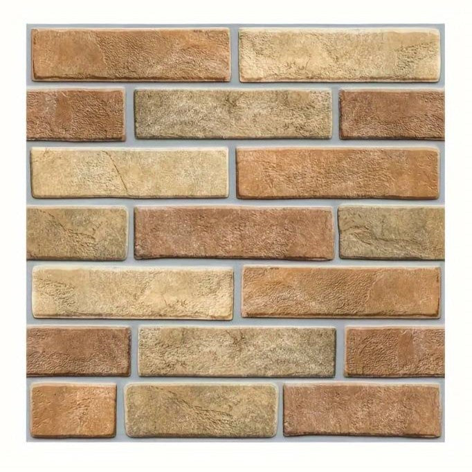 Set 10 Placi Tapet Autocolant 3D, Model Caramida de Piatra, Panouri Autoadezive Impermeabile pentru Perete, Material PVC, 30x30 cm, Maro