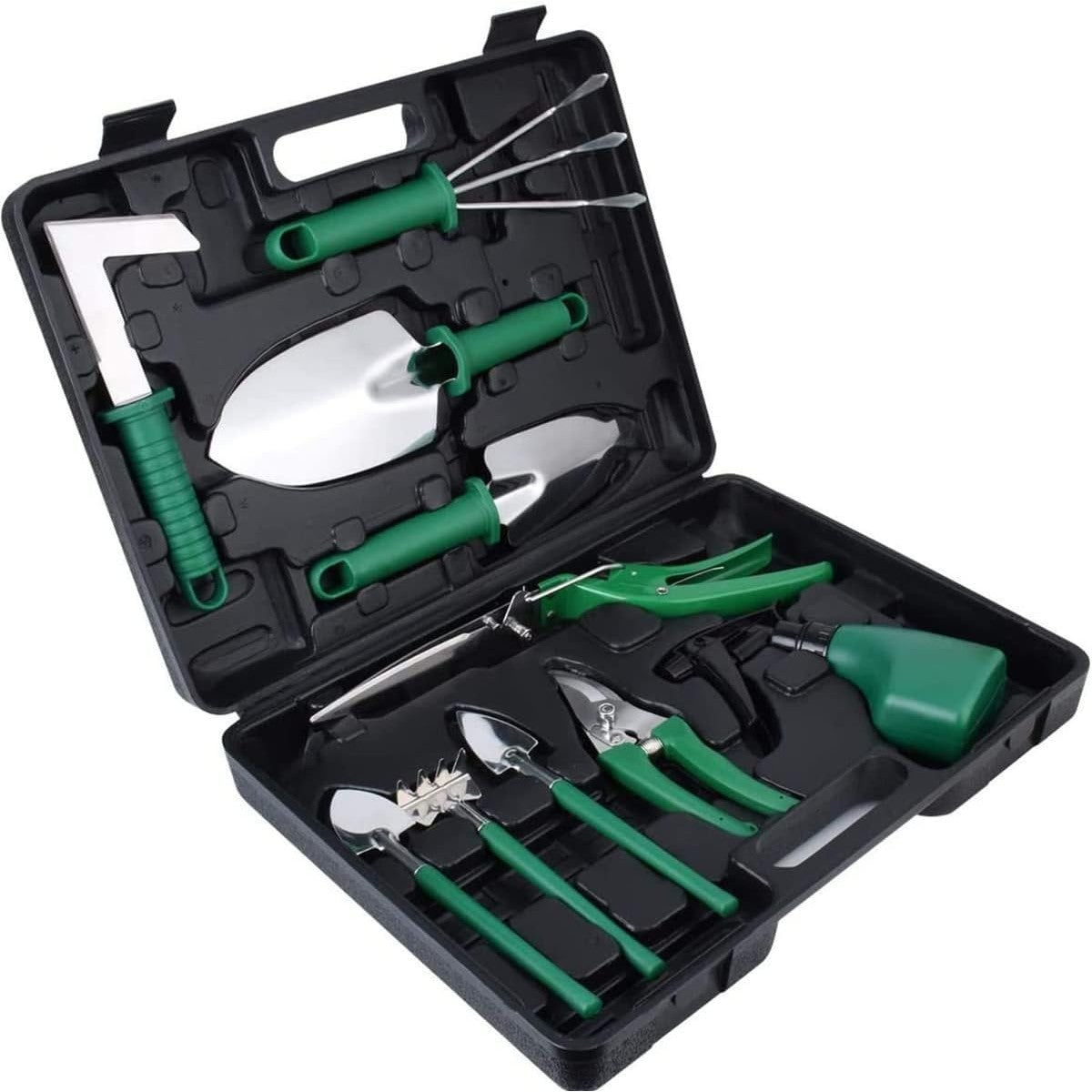 Set de Unelte pentru Grădinărit, Kit Complet pentru Plantare și Îngrijire Plante, Oțel Inoxidabil cu Mânere Ergonomice, Cutie Organizatoare Inclusă, 10 Piese, Portocaliu/Negru, 37x28x7 cm