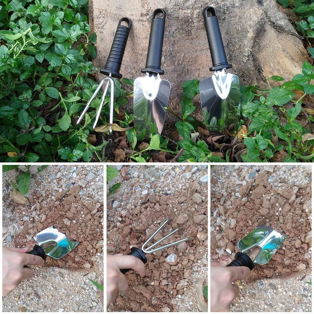 Set Unelte de Gradina pentru Plantare si Ingrijire Plante, Otel Inoxidabil si Manere Ergonomice, Cutie Depozitare Inclusa, 10 Piese, Negru/Portocaliu, 37x28x7 cm