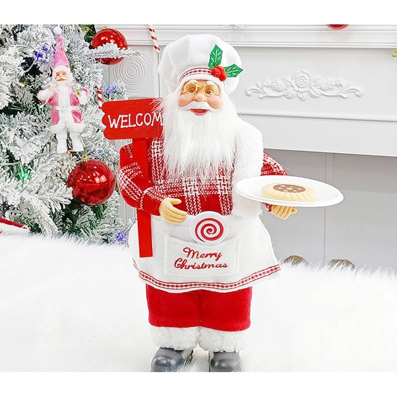 Figurină Decorativă Moș Crăciun Bucătar, Statuetă Festivă pentru Interior și Exterior, Material Plastic și Textil, 30 x 17 x 10 cm, Roșu și Alb