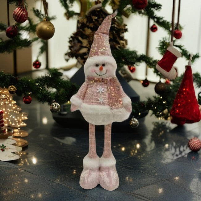 Figurina Decorativa Om De Zapada, Picioare Telescopice cu Inaltime Reglabila, Poliester si Caciula cu Paiete, Roz, 44-54 cm
