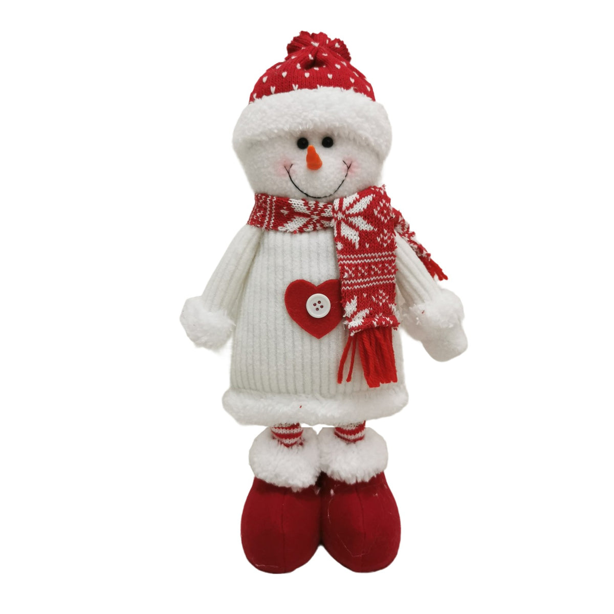 Figurina Decorativa Om de Zapada, Ornament Craciun cu Picioare Telescopice si Inaltime Reglabila, Poliester, 44-54 cm, Alb/Rosu