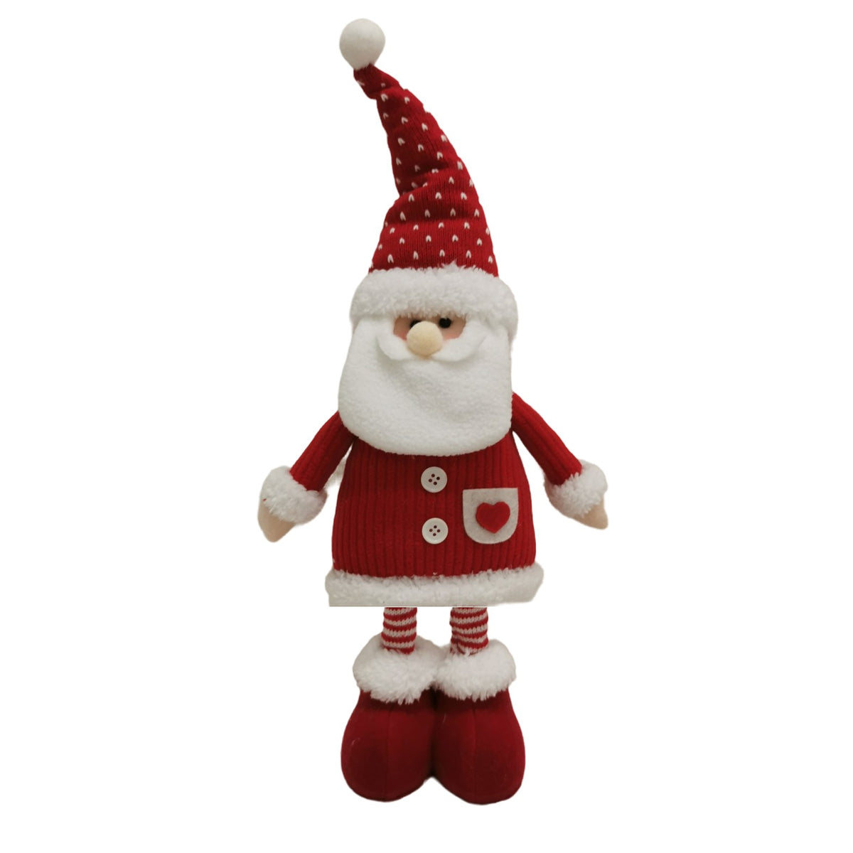 Figurină Decorativă Moș Crăciun, Picioare Telescopice cu Înălțime Reglabilă, Design cu Inimioare, Poliester, 44-54 cm, Alb/Roșu