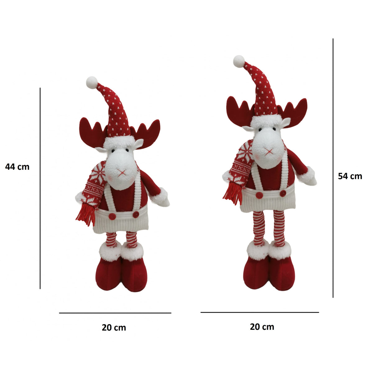 Figurină Decorativă Ren de Crăciun, Picioare Telescopice cu Înălțime Reglabilă, Poliester, Căciulă cu Inimioare, Alb/Roșu, 44-54 cm