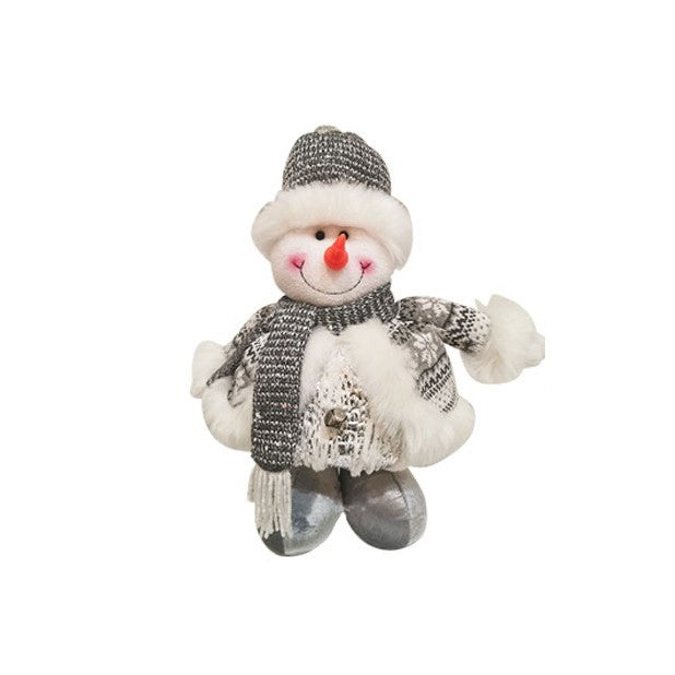 Figurina Decorativa Om de Zapada, Ornament Craciun cu Picioare Telescopice, Inaltime Reglabila 33-70 cm, Poliester, Alb si Argintiu