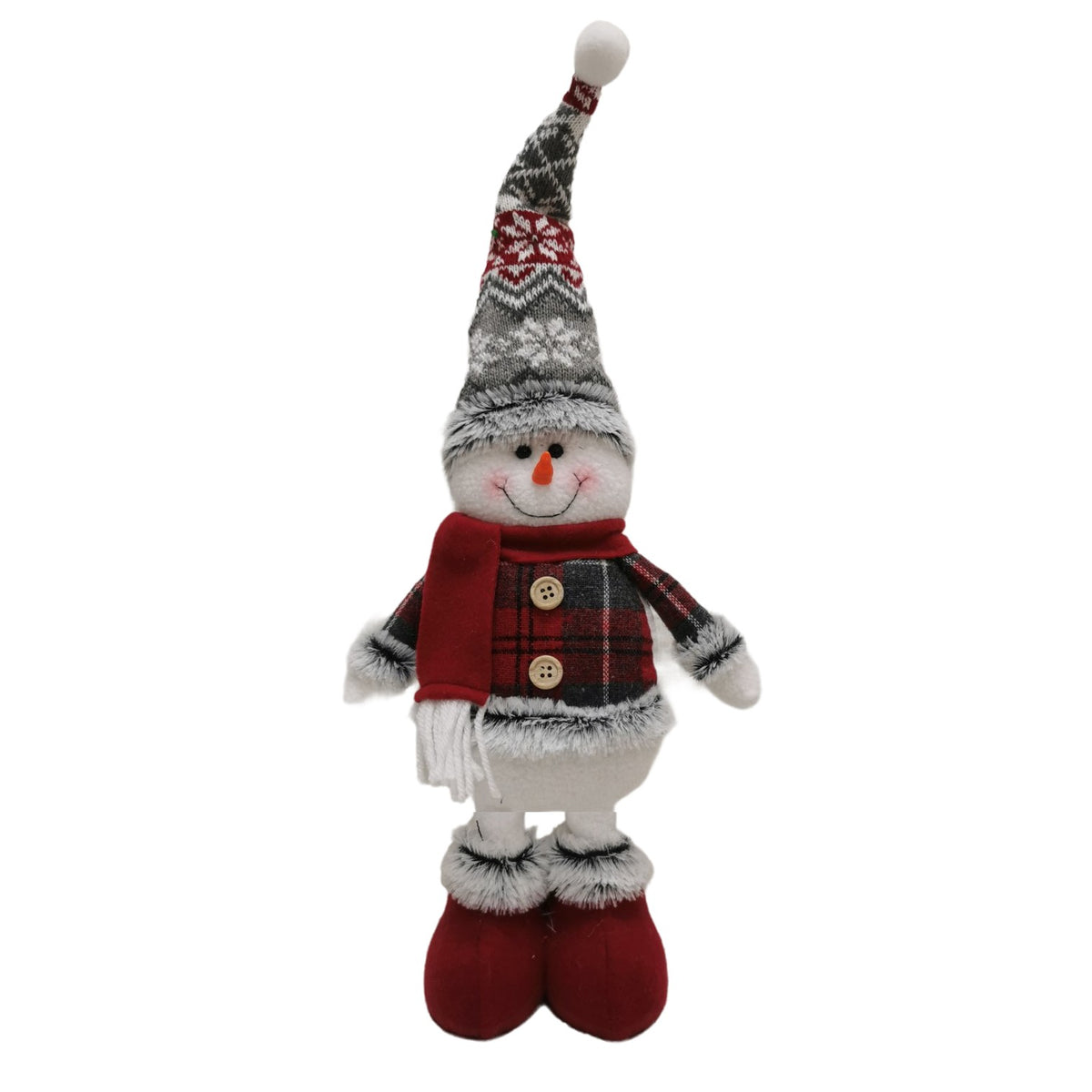 Figurina Decorativa Om De Zapada De Craciun, Picioare Telescopice Reglabile, Material Textil Poliester, Inaltime 44-54 cm, Rosu/Gri