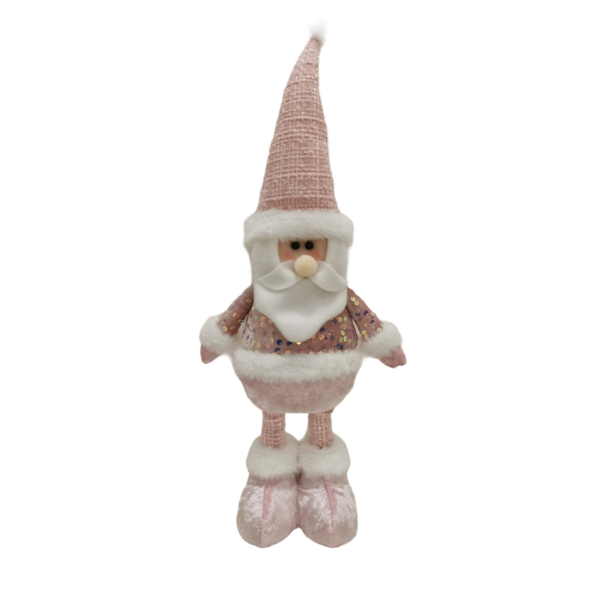 Figurina Decorativa Mos Craciun, Picioare Telescopice si Inaltime Reglabila 44-54 cm, Bluza cu Paiete, Poliester, Roz