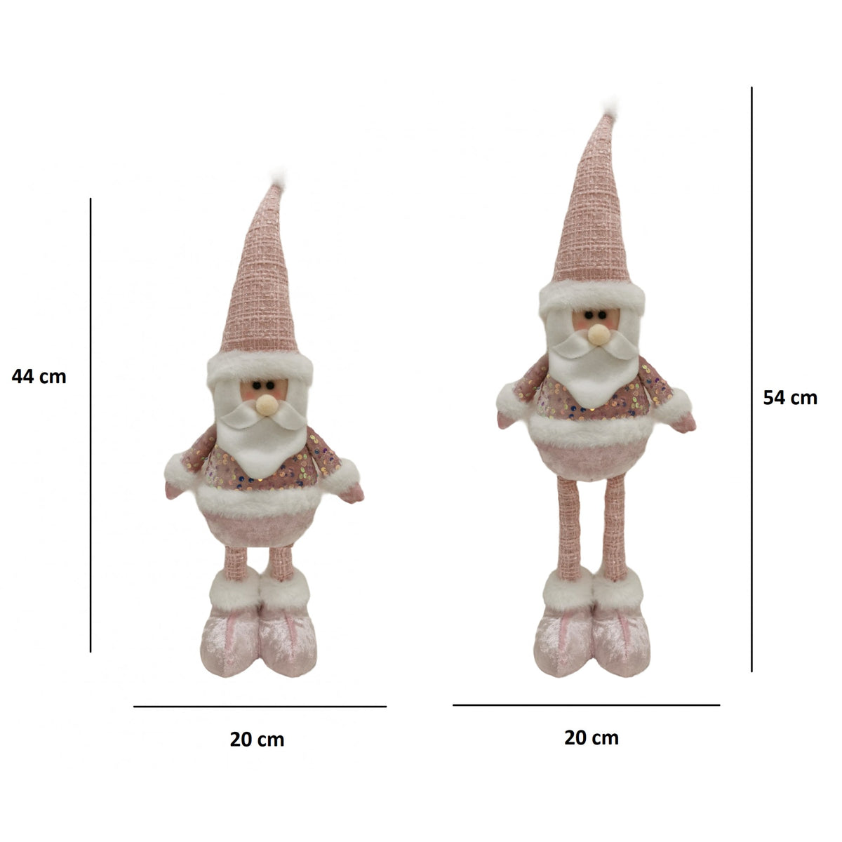Figurina Decorativa Mos Craciun, Picioare Telescopice si Inaltime Reglabila 44-54 cm, Bluza cu Paiete, Poliester, Roz