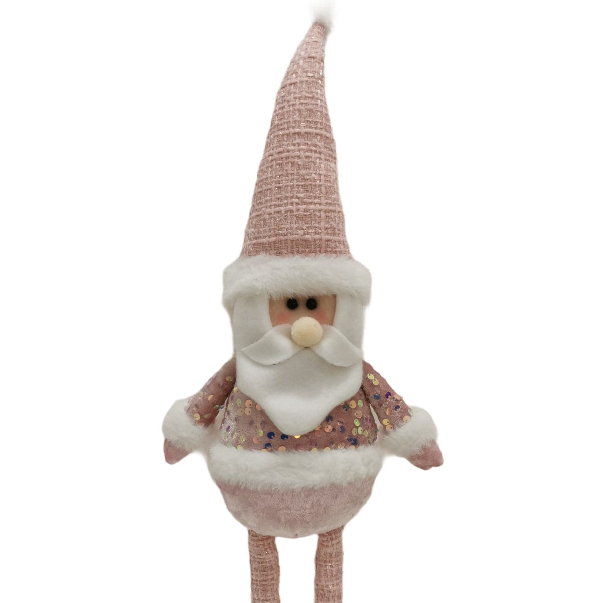 Figurina Decorativa Mos Craciun, Picioare Telescopice si Inaltime Reglabila 44-54 cm, Bluza cu Paiete, Poliester, Roz